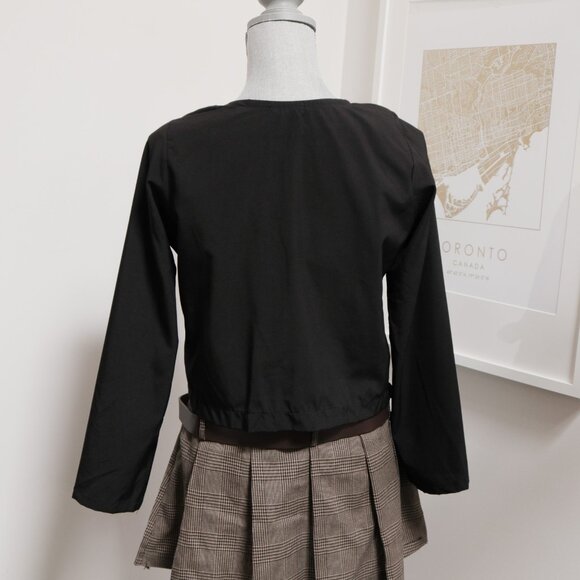 Black Tie Front Button Down Blouse 🐈⬛ MIRAGE - Picture 2 of 5